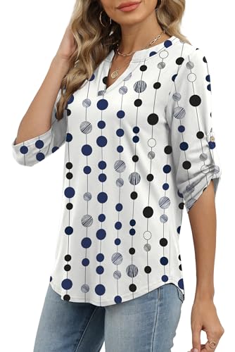Image of XIEERDUO 3 /4 Length Sleeve Womens Tops V Neck T Shirts Both Side Buttons Blouses Business Casual Outfits Loose Fit