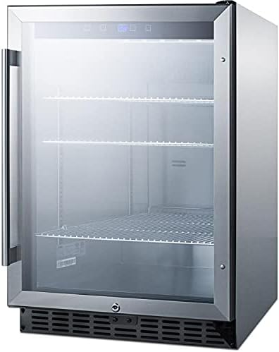Summit SCR611GLOS 24 Commercial Outdoor Beverage Center with 5 cu. ft. Capacity Automatic Defrost Glass Door LED Lighting Reversible Door in Stainless Steel