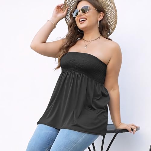 Comeon Plus Size Tube Top for Women Strapless Pleated Off The Shoulder Tops Sexy Summer Tunic Tank Top Soft Casual Cami2