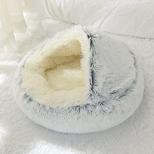 2 em 1 cama de gato redonda morna casa de cama de animais de estimação longa cama de cachorro de pel