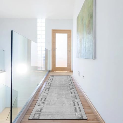 Alfombra de pasillo vintage lavable gris 40x180 decorativa y antideslizante 6
