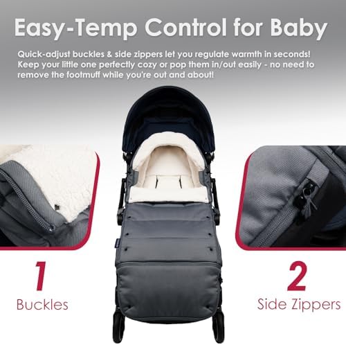 Universal, Weather-Proof, Warm Stroller Footmuff | Extendable Winter Cover | Adjustable Buckle | Stroller Bunting Bag | CosyDiary Stroller Accessories | Stroller Cover (Charcoal Gray) - 4