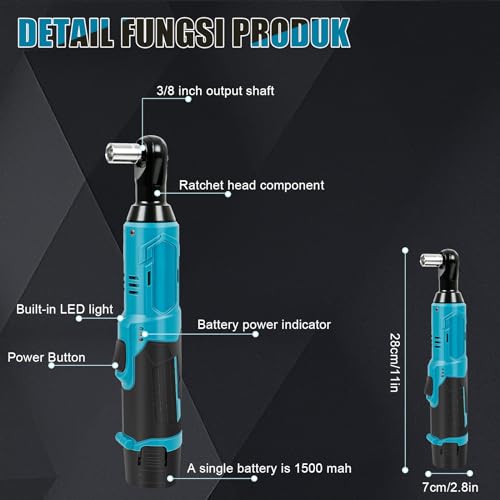 Cordless Ratchet Wrench, 12V Electric Ratchet Set, 3/8"Ratchet Wrench with 2*2.0Ah Batteries & Charger, Powered Ratchet Wrench Includes 6 Sokets, 45N.m, 600RPM with LED Light Tool kit (Blue)