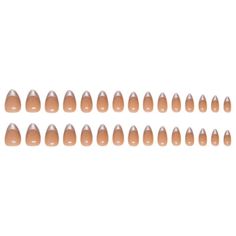 JUSTOTRY 24 Pcs Gold Almond Short False Nails Pattern,Nude Press on Nails,Glossy Fake Nails Medium for Nail Art,French Oval Stick on Nail for Women Gifts - Image 4