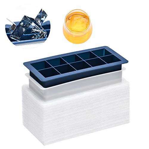 Silicone Clear Ice Cube Tray - Crystal Clear 2 Inch Ice Cube Makerï¼Œ10 Large Ice Cubes Mold for Whiskey and Cocktail