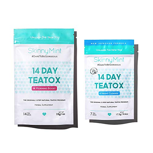 SkinnyMint Detox Tea 14 Day Kit- Ultimate TeaTox Program- All Natural Morning Boost and Night Cleanse Detox Tea- Helps Alleviate Bloating and Boost Energy