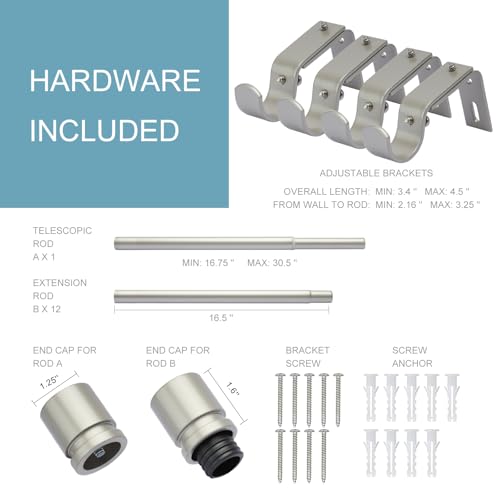 Image of Byondeth Curtain Rods for Windows 16 to 200 Inches Adjustable Length 1 Inch Diameter Window Curtain Rod with Aluminium End Cap, Brushed Nickel