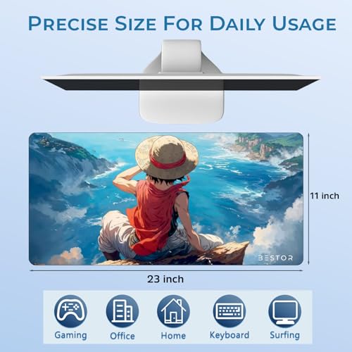 Image of BESTOR Anime Series Mouse Pad-Luffy Ocean Cliff Design Mouse Mad with Anti-fray Stitching, Waterproof Surface & Non-Slip Rubber Base Stitched Edges Gaming Mouse Mat for Laptop (60cmx34cm)