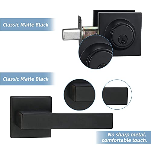 Ncsen Front Door Locksets With Deadbolt, Black Door Handles, Combination Door Lock, Exterior Door Lever (Matte Black) #TOP6