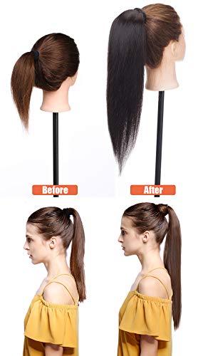 Elailite Ponytail Extension Real Human Hair Straight - Wrap Around Clip in Ponytail Remy Hair (#1B Natural Black, 18 Inch) - Image 2