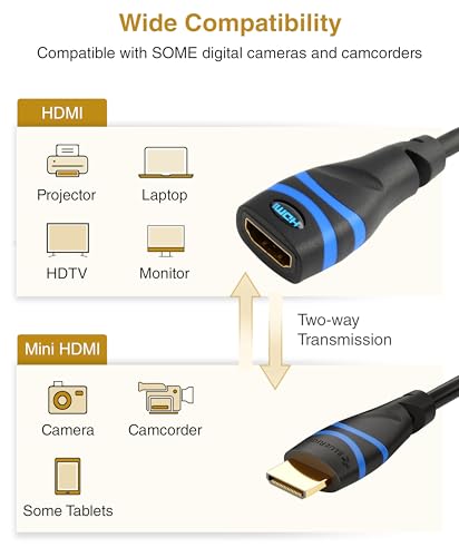 BlueRigger High Speed Mini HDMI(NOT Micro) to HDMI Female Adapter with Ethernet (20CM) - Image 2