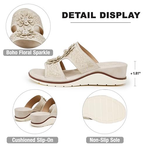 Image of Rhinestone Wedge Sandals for Women, Slip On Open Toe Double Strap Platform