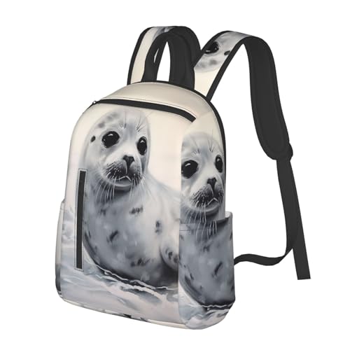 Backpack Cow spot Travel Casual Laptop Backpack Adjustable Hiking Daypack for Men Women, Harp Seal Painting, One Size2