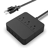 Power Strip 4 USB 3 Outlet, LSXD Surge Protection Overload Switch Control, 5ft Extension Cord Desktop Charging Station - Black