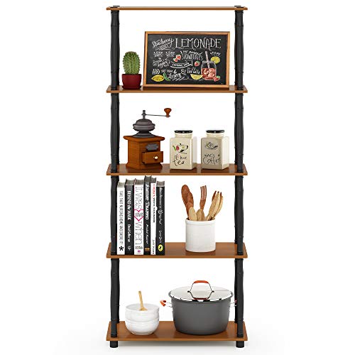 Image of Furinno TURN-S-TUBE Storage Shelves, 5-Tier Book Shelf, Corner Shelf, Toolless Open Shelves, Classic Tubes, for Organization and Storage, Living Room, Garage, Home Office, Light Cherry