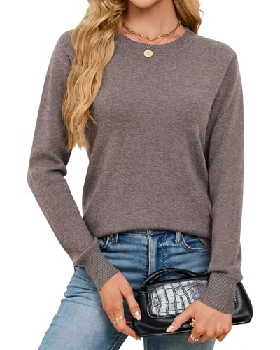 YYIDATON Damen Pullover Wolle Blend Langarm Rundhals Pulli Casual Classic Merinomischung Strickpullover Elegant Frühjahr Winter Pullover Oberteile (Kaffee, Medium)