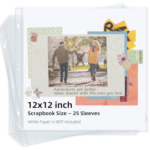 Vienrose Scrapbook Refill Pages 12x12, 25 Pack Heavyweight Clear Page Protectors for 3 Ring Binders, Top Loading Plastic Sleeves for Scrapbook Albums & Photo Storage (No Paper Inserts, Acid Free)