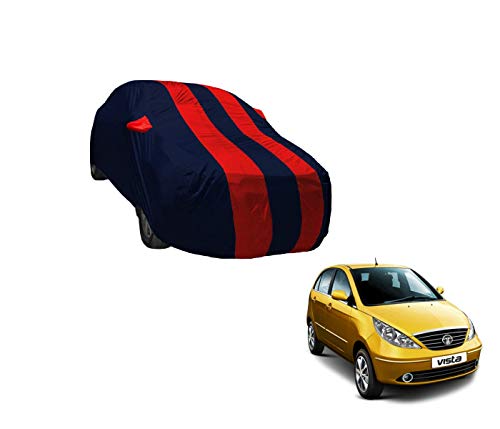Image of Auto Hub Car Cover Compatible with Tata Indica Vista with Weather Proof, Mirror Pocket, Triple Stitched, Indica Vista Car Cover- Navy-Red