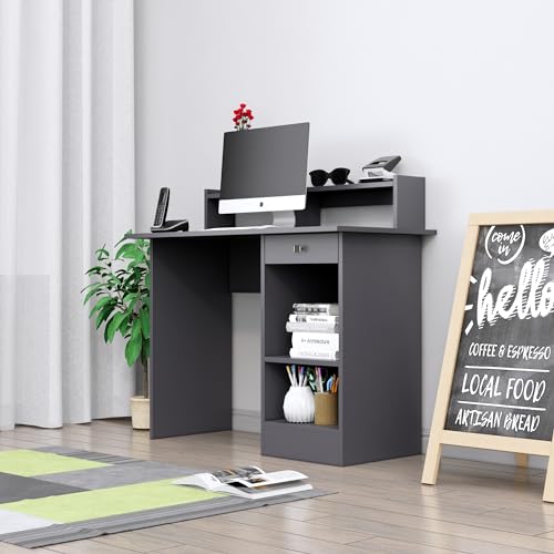 Image of Bniture Wooden Study Table for Home | Engineered Wood Study Table with Book Shelf | Multi Purpose Computer Desk for Study & Writing | Laptop Table for Home with Drawers & Storage Shelf | Slate Grey