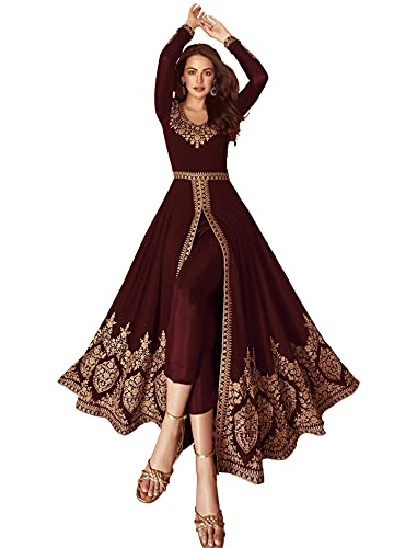 Image of Divine International Trading Co Women's Faux Georgette Semi Stitched Top with Santoon Fabric Bottom and Faux Georgette Dupatta Embroidered Front Slit Anarkali Dress