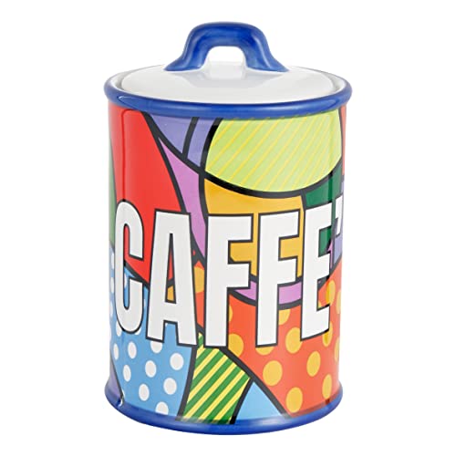 Baroni Home Porte Café en Céramique Décoré, Pot de Rangement de Cuisine avec Couvercle Hermétique pour Sauver l’Arôme, Pot à Café Ligne Pop, 11x11x17...