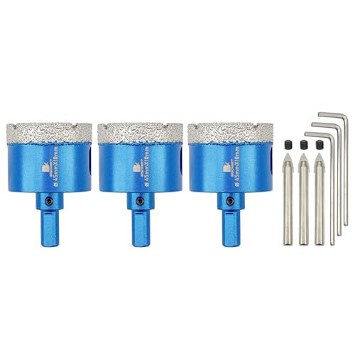 Dry Diamond Core Drill Bit with Pilot Bit - 1 4/5" inch Diamond Tile Hole Saw with Triangle Shank for Porcelain Tile Ceramic Stone Granite Marble(3pcs)