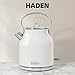 Haden Heritage 1.7 Liter Stainless Steel Body Retro Electric Tea Kettle with 2 Slice Wide Slot Stainless Steel Bread Toaster, White