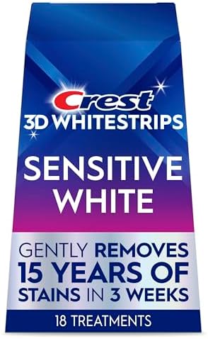 Crest 3D Whitestrips Sensitive At-Home Teeth Whitening Kit, 18 Treatments, Gently Removes 15 Years of Stains, Crest Whitestrips, Teeth Whitening Kit