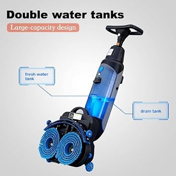 Mini Floor Scrubber with 17-Inch Width & 360 Rotating Brush - Ideal for Offices, Bathrooms, Hard Floors & Wood Floors - Efficient Cleaning Solution in Gray