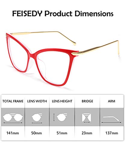 Feisedy B2589-002-F Oversized Cat Eye Glasses Frame Blue Light Blocking Eyewear thumb #5