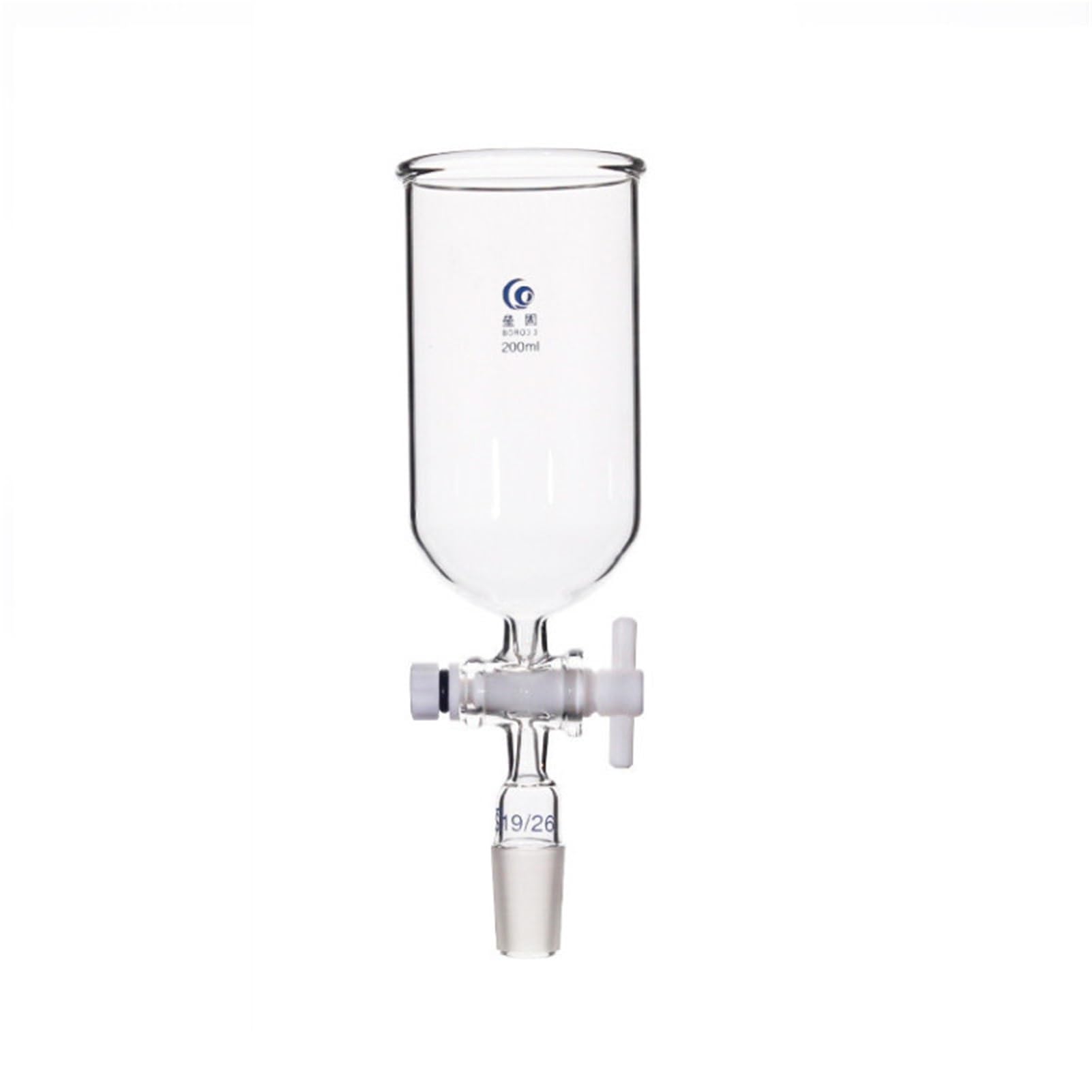 1 x transparenter zylindrischer Glas-Futtertrichter mit PTFE-Kolben, 19#24#, mattiertes Standardgelenk für Laborunterrichtswerkzeuge (200 mm Gelenk Nr. 24)