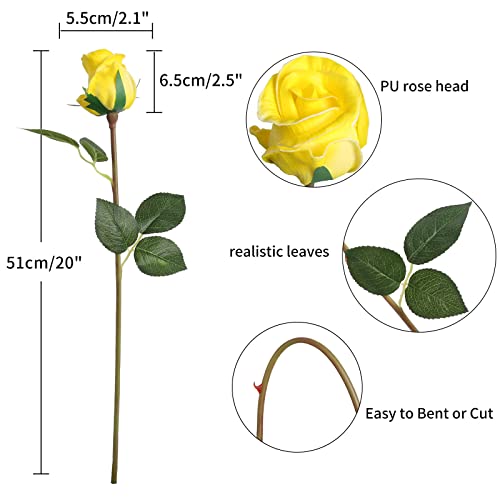 Ipopu Artificial Roses Yellow Flowers 12Pcs Real Touch Roses Yellow Fake Flowers Faux Roses For Floral Arrangement Wedding Bouquet Flower Centerpieces Home Table Indoor Decor (Yellow) #TOP3