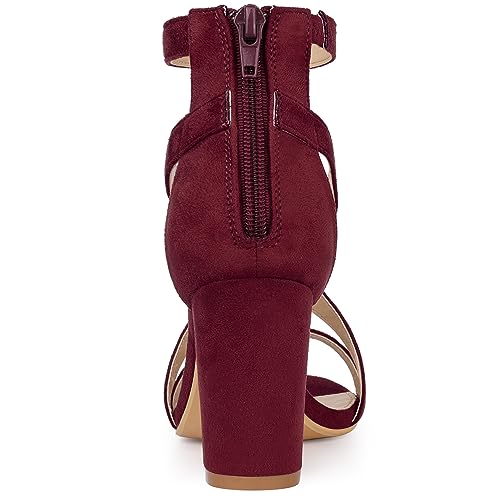 Allegra K Allegra K Women's Crisscross Ankle Strap Chunky Burgundy Heel Sandals 7 M US