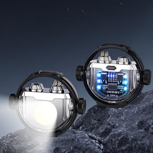 Dpptgh Encendedor eléctrico de Doble Arco, a Prueba de Viento y con luz, de Doble Arco, Colorido, Recargable con iluminación COB, Giratorio y descompresor for Hombres.(Silver Black Gradient)