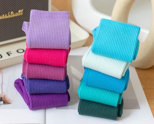 Image of Womens Colorful Basic Sock -Unique Knit Cotton Crew Socks 3 Pack