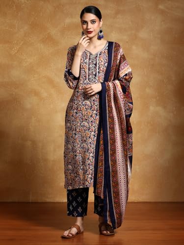 Varanga Women-Zari Detailed Ethnic Floral Printed Kurta With Trouser & Dupatta