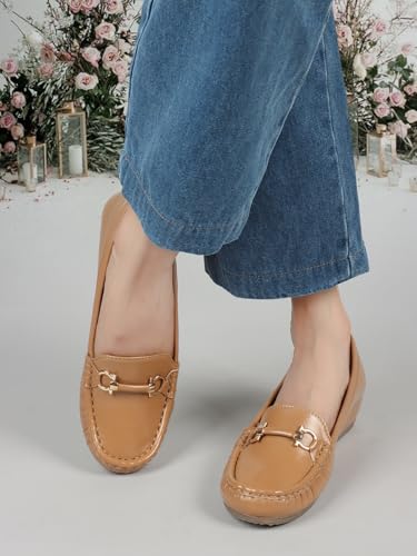 Image of ELLE Women's Flats Slip-On Loafers with Metallic Buckle
