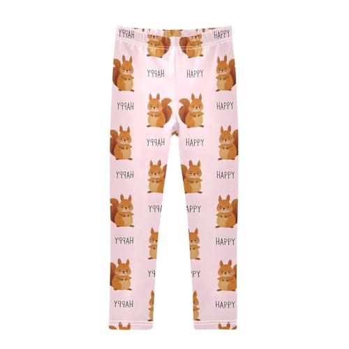 Cute Squirrel Pink Girls Leggings Soft Stretch Workout Yoga Dance Pants for Kids Casual Tights