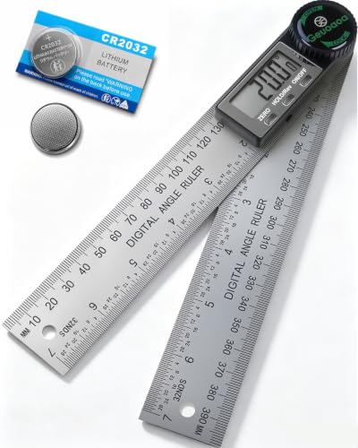 Geuoaoa Digital Angle Finder Tool Stainless Steel 2 Batteries Protractor 7inch/200mm Angle Gauge Woodworking Tool for Carpenter Construction Diy Measuring
