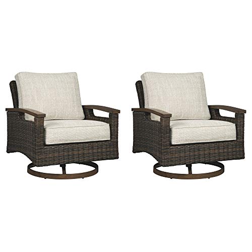 Signature Design by Ashley Paradise Trail Outdoor Swivel Upholstered Lounge Chair Set, 2 Count, Beige