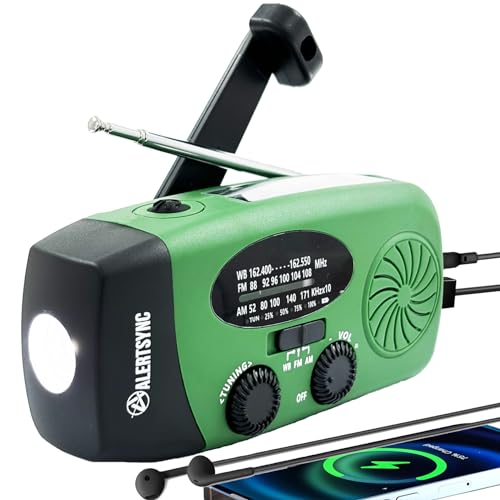 Radio d'urgence météo NOAA AM FM solaire à manivelle Alertsync verte
