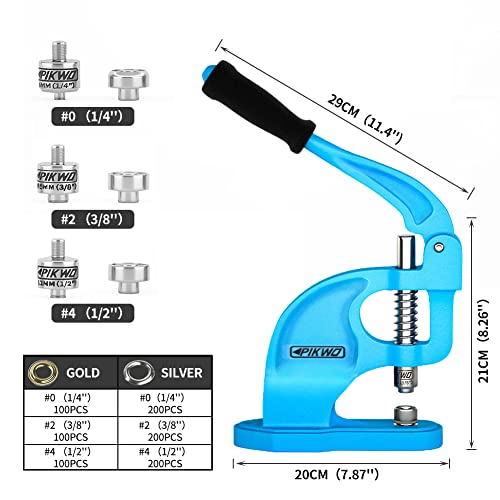 Heavy Duty Eyelet Grommet Machine Press Punch Tool Kit with 3 Dies & 900 Pcs Grommets, Self Piercing, Labor Saving, Corsetry Class Recommended