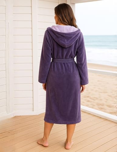Morgenstern Bademantel Damen mit Kapuze 100% Baumwolle Frottee OEKO-TEX® Morgenmantel Leonie Lila Größe M