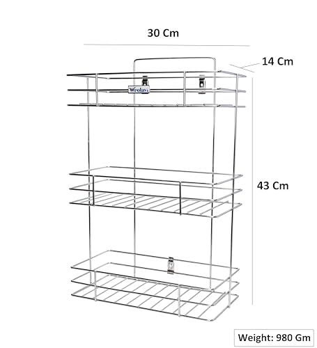 Image of 3 Layer Stainless Steel Kitchen Rack | Multipurpose Wall Hanging Shelves for Utensils, Oil Bottles & Spices | Bathroom Storage Organizer Stand | Durable & Rust-Free 3-Tier Container Holder