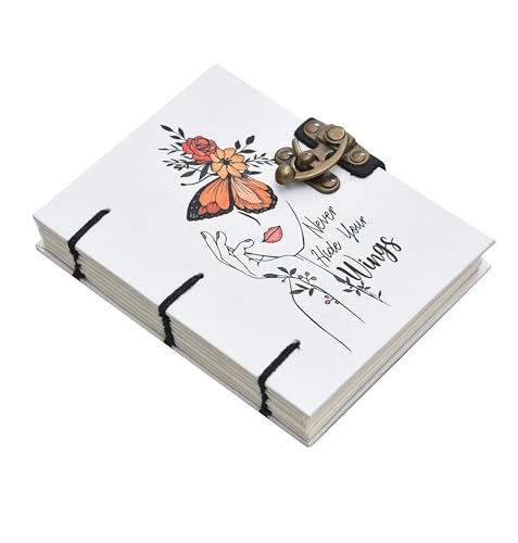 Image of Handmade ?Never Hide Your Wings? Diary with Lock | 7x5 Inch Artistic Butterfly Journal | Eco-Friendly Recycled Paper Notebook for Writing, Sketching & Gifting
