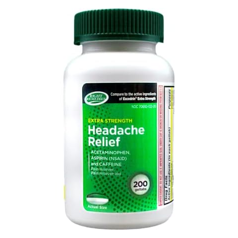 RIGHT REMEDIES Extra Strength Headache Relief Geltabs with Acetaminophen, Aspirin (NSAID) & Caffeine, Value Pack (200 Geltabs), Muscle Aches, Back & Body Pain Relief, Generic Excedrin Extra Strength Cover