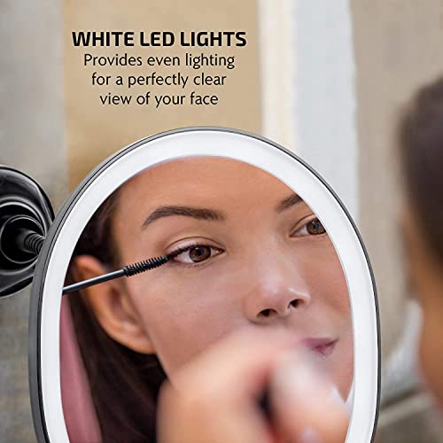Image of OVENTE 9'' Rechargeable Lighted Wall Mount Bathroom Mirror, Black MOW22B