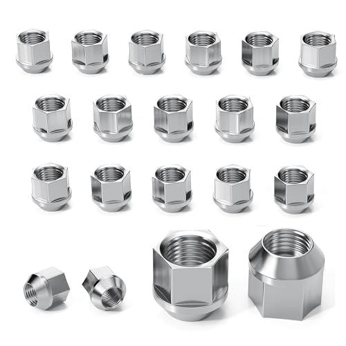 Image of 20 PCS M12x1.5 Wheel Lug Nuts, Open End Cone Seat Bulge Acorn Lug Nut One-Piece lugnuts 0.83 inch (21mm) Long 3 /4 inch (19mm) Hex, Chrome