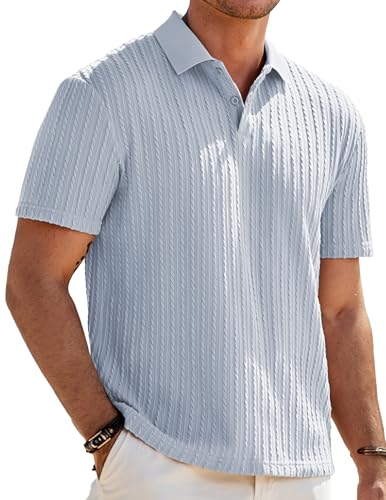 Image of JMIERR Mens Casual Polo Shirt Summer Short Sleeve Vacation Button Beach Knit Stretchy Golf Shirts