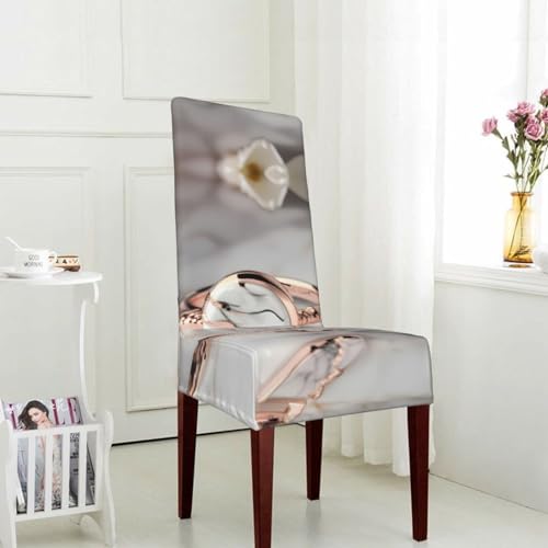 Housse de chaise marbre blanc et or rose extensible pour déco chic - 5